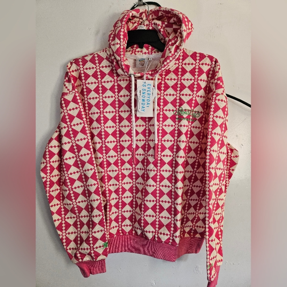 ITSSNOWDAY SNOWDAY MEN'S PLAID HOODIE SIZE L IN PINK/CREAM